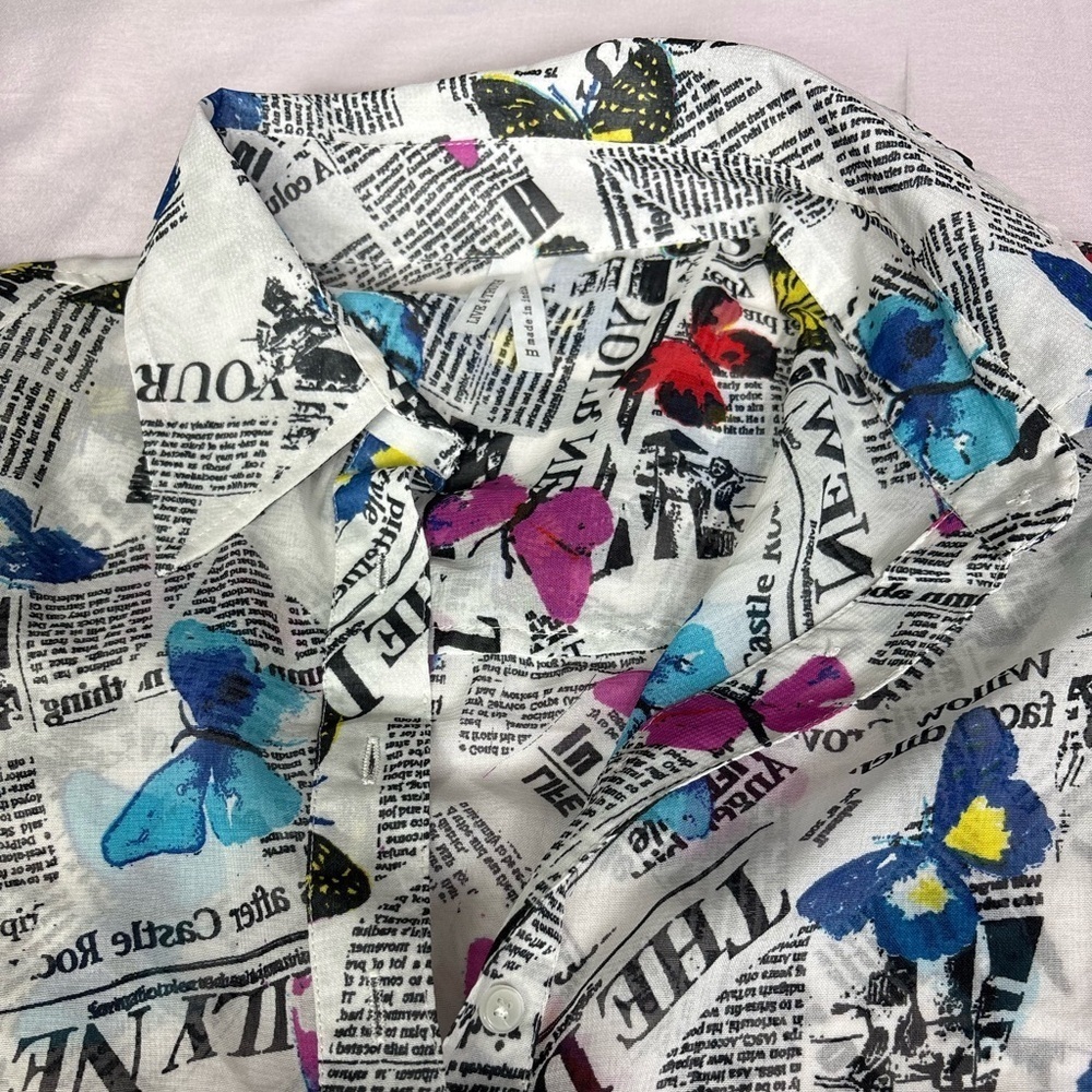 Colorful Newspaper Print Shirt - Picture 3 of 8